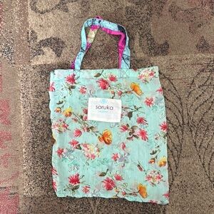 Blue and Pink Floral Tote Bag Vibrant Design